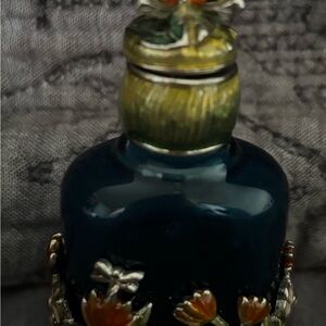 Money Blue Glass Perfume Bottle with Floral Accents